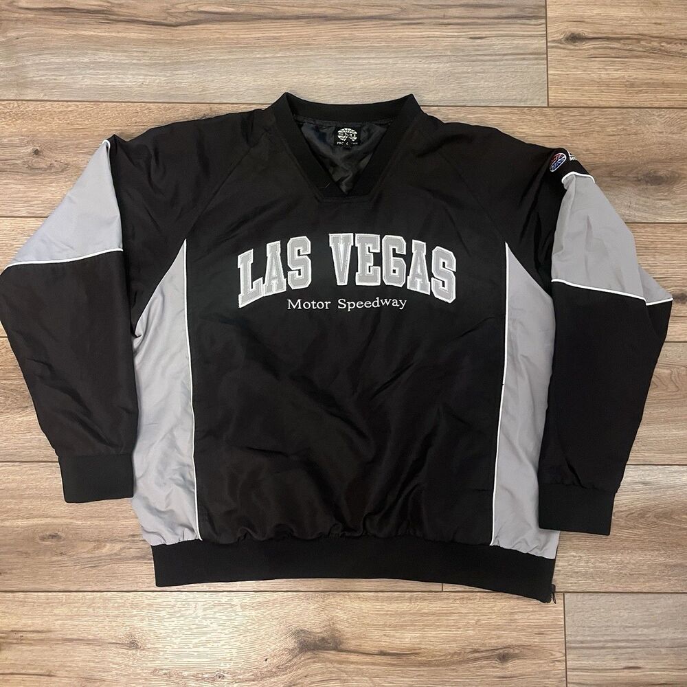 Las Vegas Motor Speedway Black Gray Windbreaker Pullover Jacket Size Large